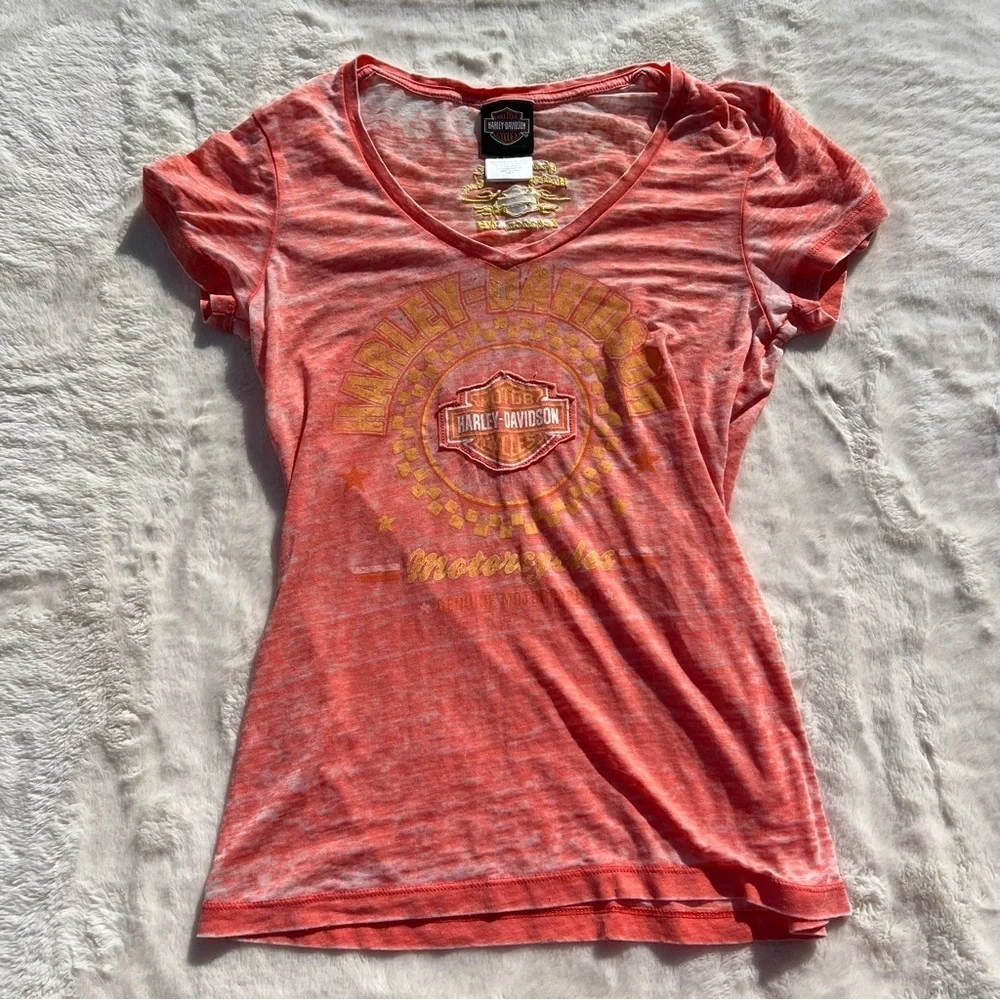 Harley Davidson Women's Burnout V Neck Graphic Tee Size Small